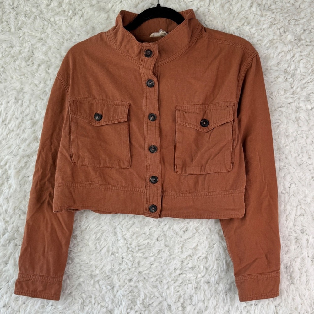 Cropped Chore Jacket Burnt Orange‎ Button Front Cotton Small Utility Everyday